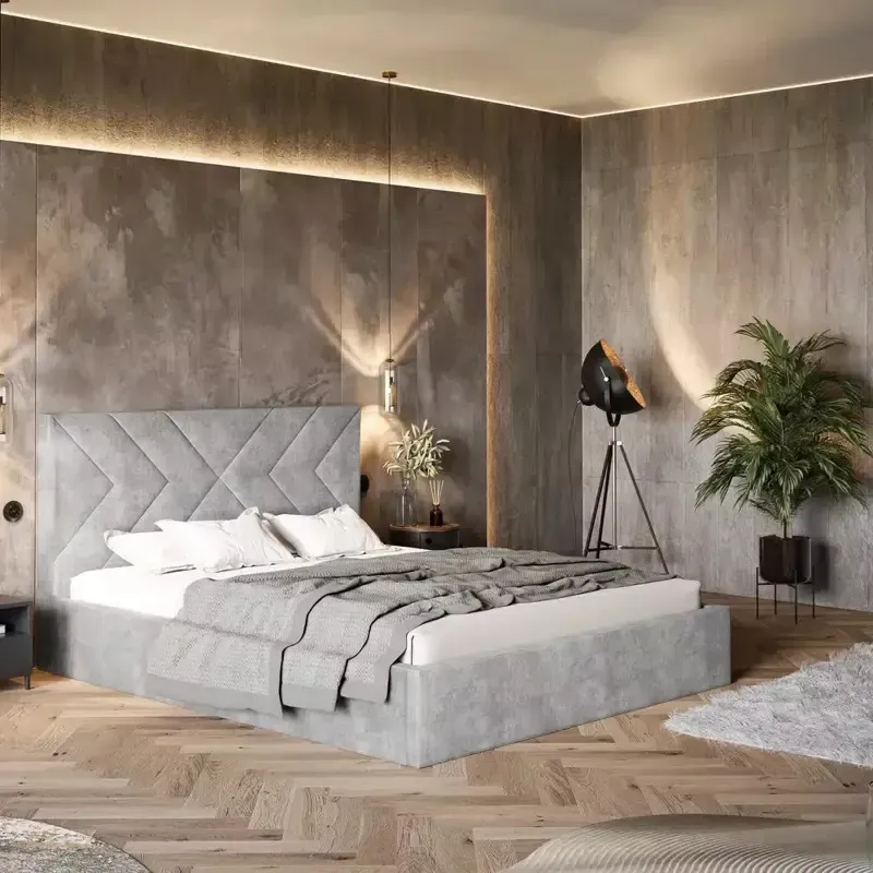 Łóżko dwuosobowe 160x200 cm szare BATOR fot. bromarkt.pl