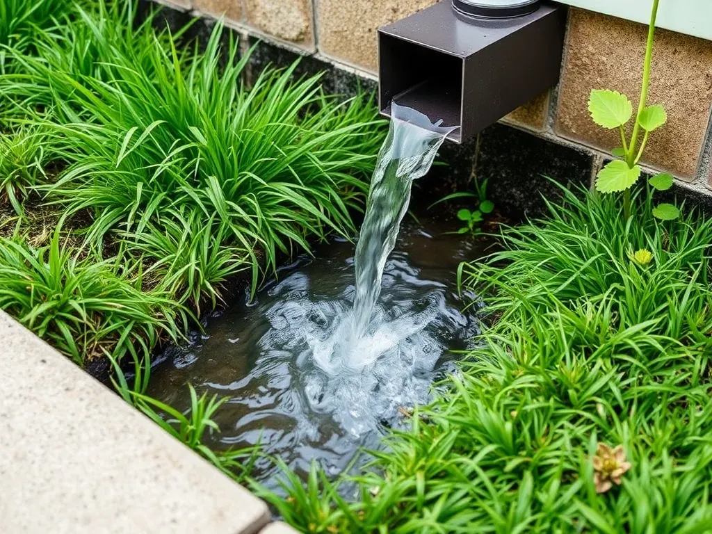 odprowadzenie wody przez rynnę na trawnik